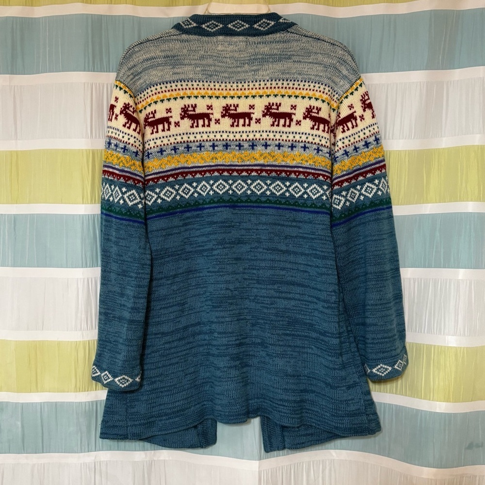 Vintage Monarch Knits Fair Aisle Reindeer Cardigan Sz Medium - Picture 3 of 9